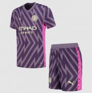 2023-24 Manchester City Kids Purple Goalkeeper Soccer Kits Shirt With Shorts