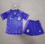 2022 FIFA World Cup Kids Argentina Three Stars Away Soccer Kits Shirt With Shorts
