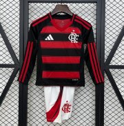 2025-26 Flamengo Kids Home Long Sleeve Soccer Kits Shirt With Shorts