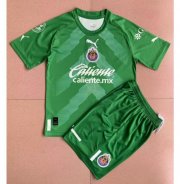 Kids Chivas Deportivo Guadalajara 2022-23 Green Goalkeeper Soccer Kits Shirt With Shorts