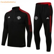 2021-22 Manchester United Black Red Training Kits Sweatshirt with Pants