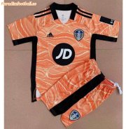 Kids Leeds United FC 2021-22 Goalkeeper Orange Soccer Kits Shirt With Shorts