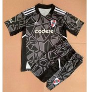 Kids 2022-23 River Plate Black Goalkeeper Soccer Kits Shirt with Shorts