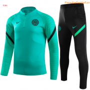 Kids 2021-22 Inter Milan Green Sweatshirt and Pants Training Kits