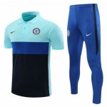 2020-21 Chelsea Blue Black Polo Kits Shirt + Pants