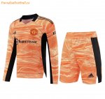 2021-22 Manchester United Orange Long Sleeve Goalkeeper Soccer Kits Shirt with Shorts