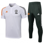 2021-22 Manchester United White Polo Kits Shirt + Pants