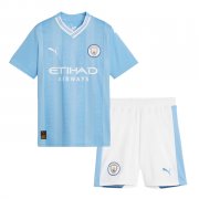 2023-24 Manchester City Kids Home Soccer Kits Shirt With Shorts