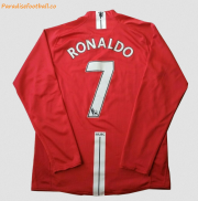 2007-08 Manchester United Retro Long Sleeve Home Red Soccer Jersey Shirt Ronaldo #7
