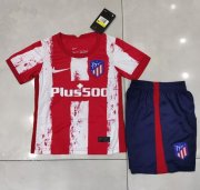 Kids 2021-22 Atletico Madrid Home Soccer Kits Shirt With Shorts