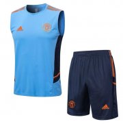 2022-23 Manchester United Blue Training Vest Kits Shirt with Shorts