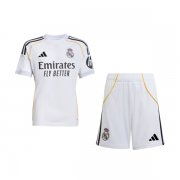 2025-26 Real Madrid Home Kids Soccer Kits Shirt With Shorts
