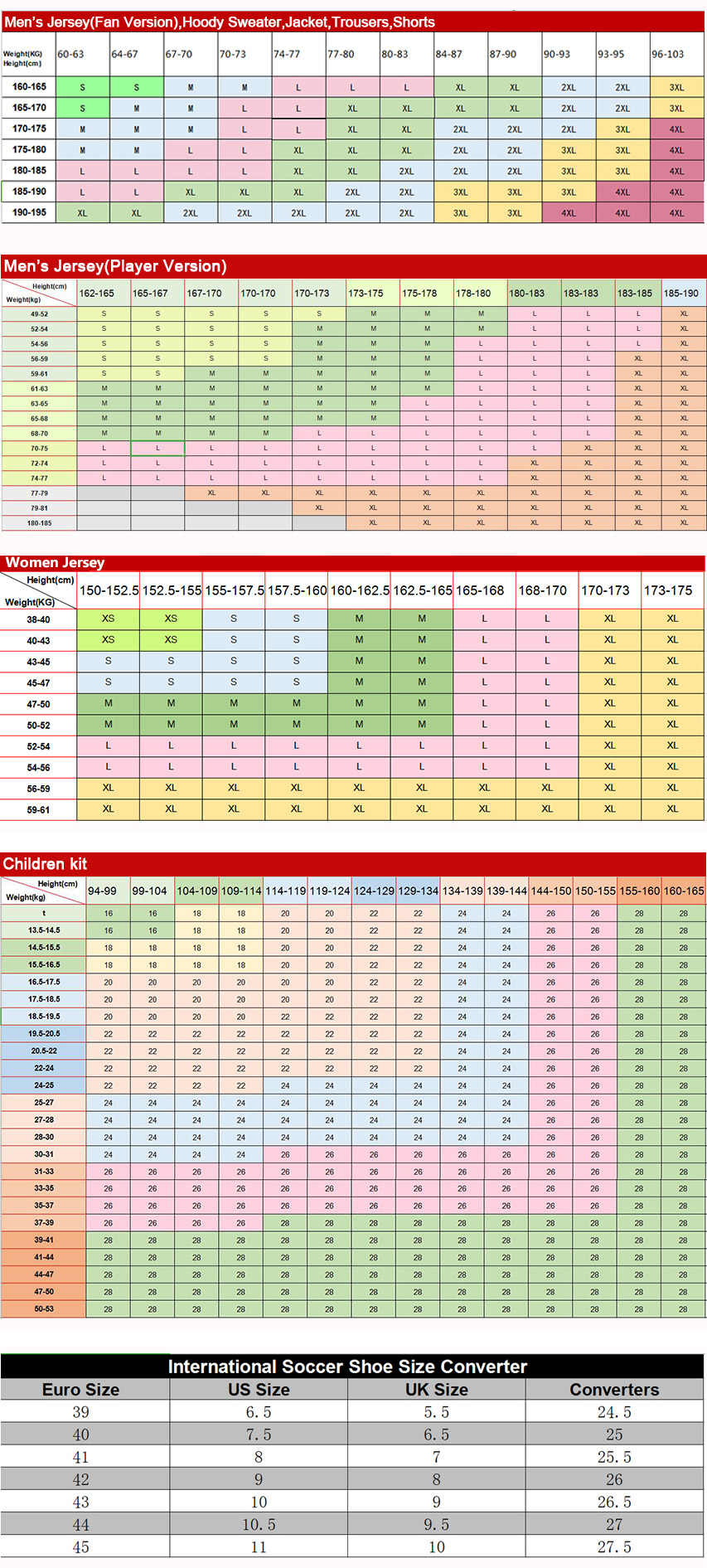 paradisefootball size chart
